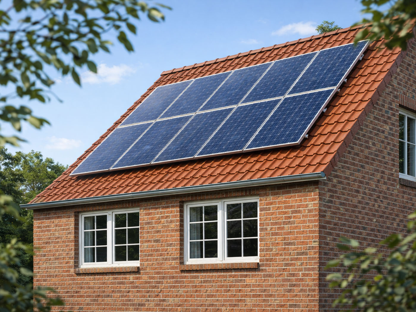 Hus med solcellepaneler på tag