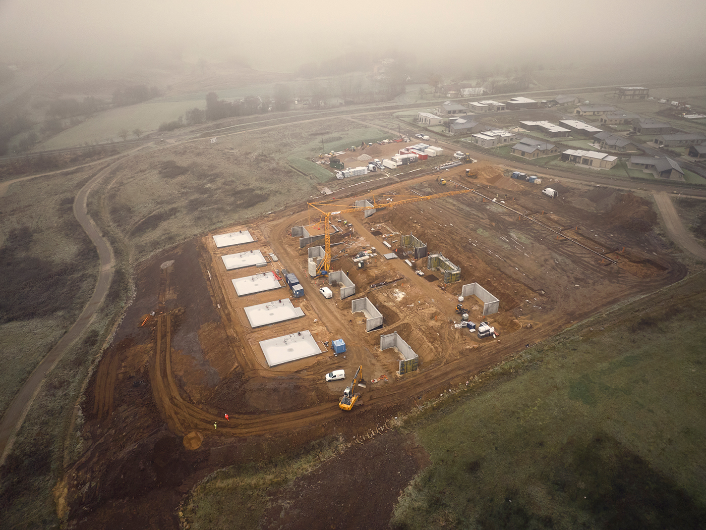 Thybo huse under opbygning set fra en drone