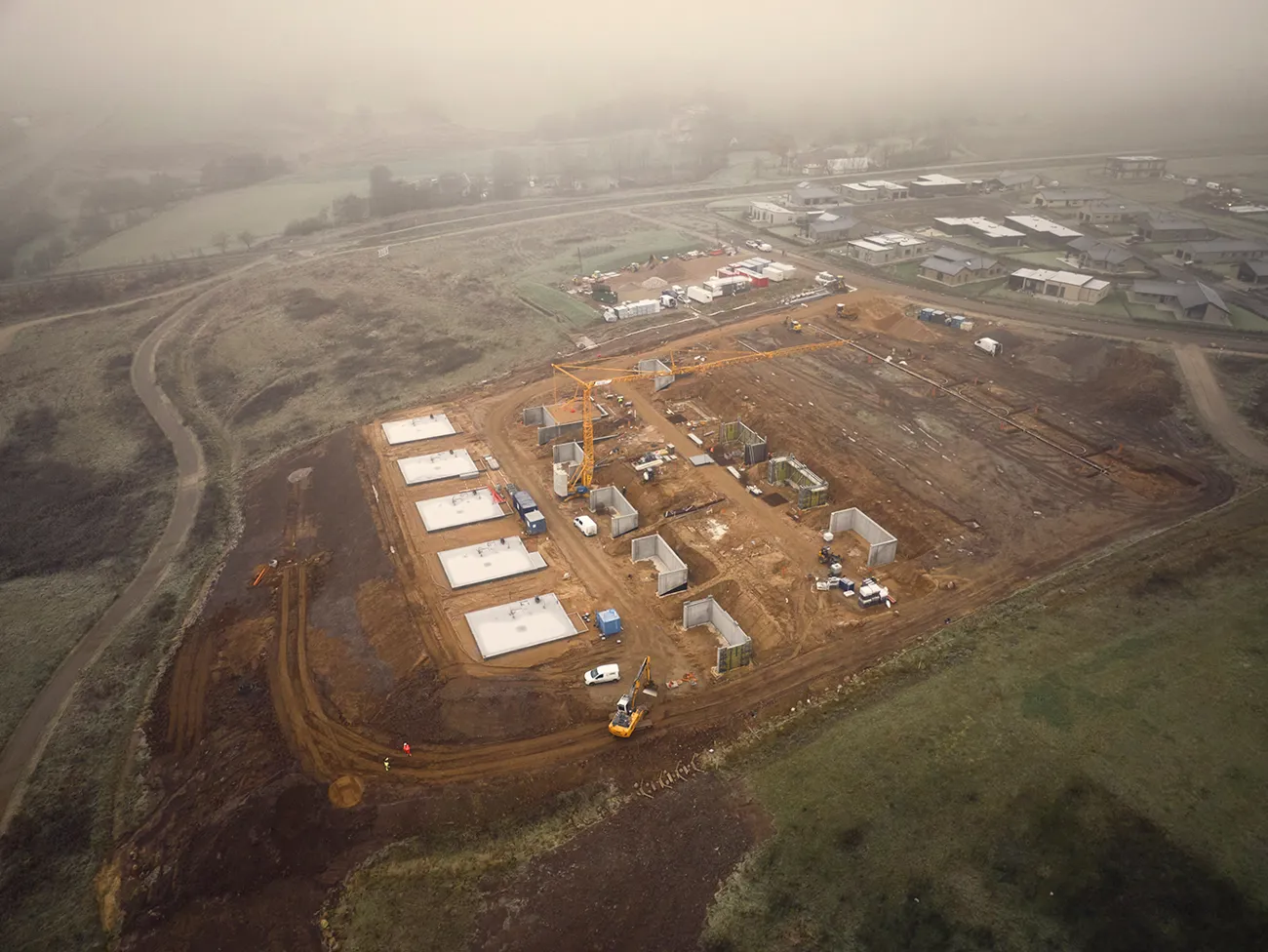 Thybo huse under opbygning set fra en drone