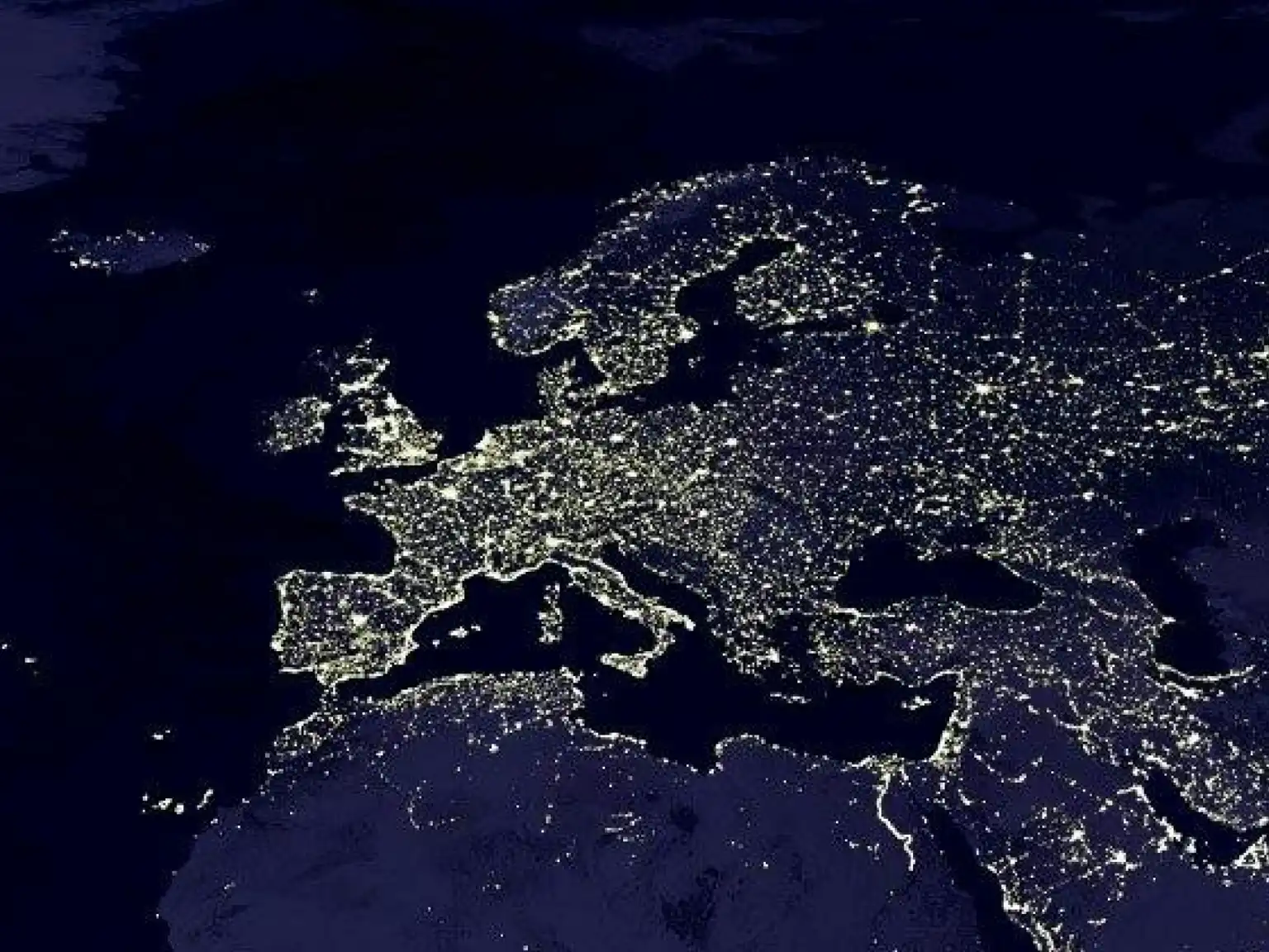 Kort over Europa med lys