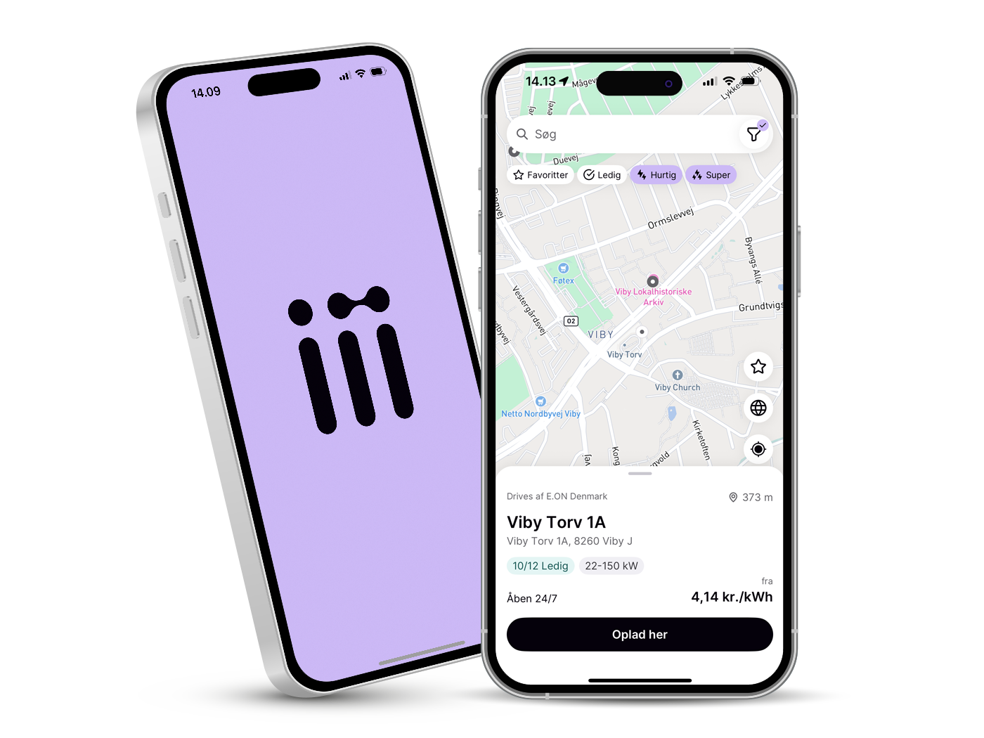 Spirii Go-app kort over ladestandere