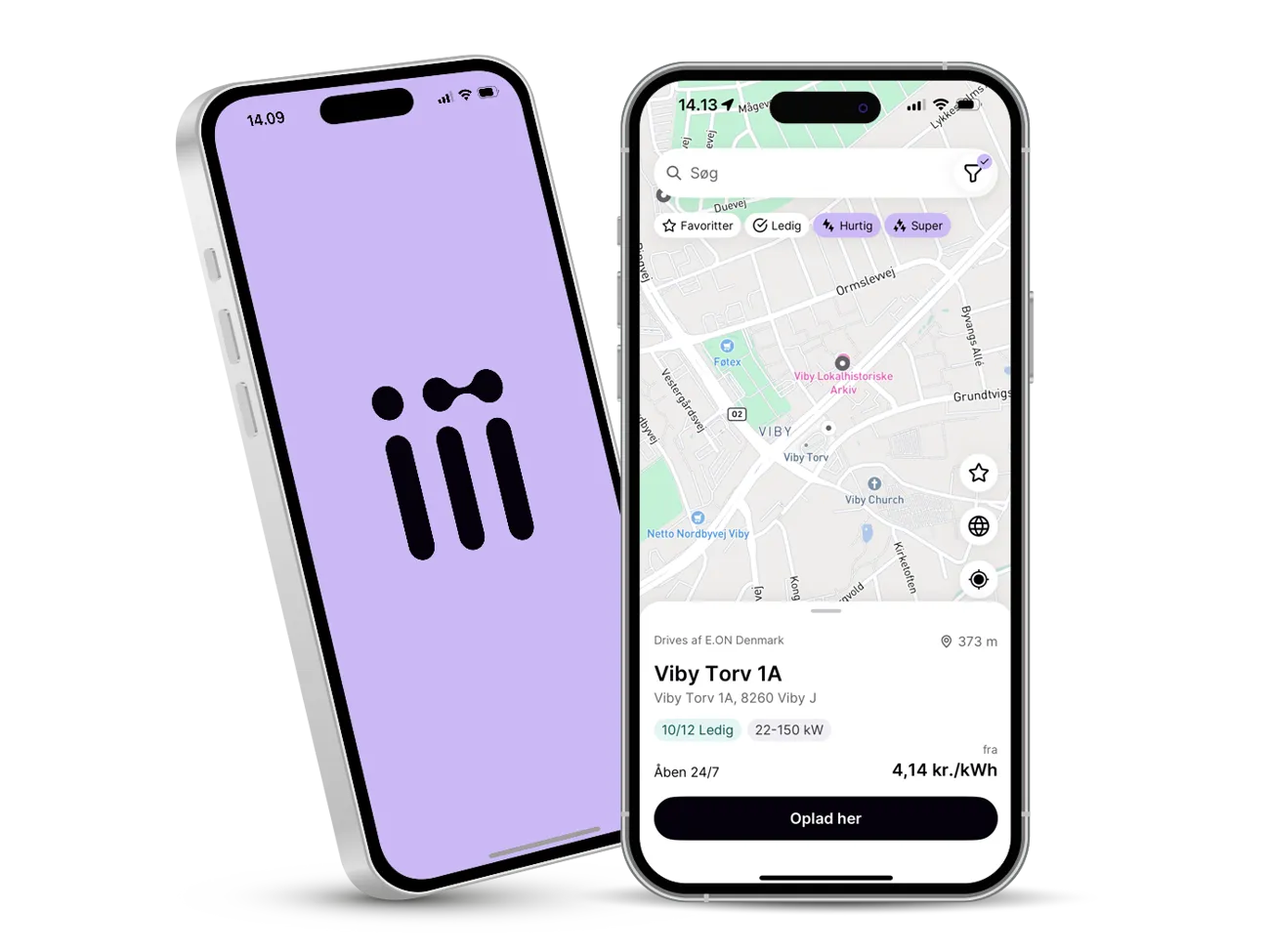 Spirii Go-app kort over ladestandere