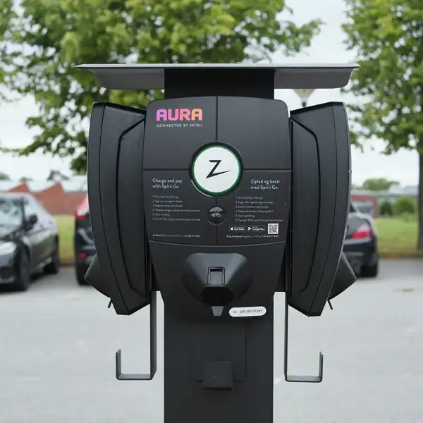 Ladestander Zaptec PRO installeret på parkeringsplads klar til opladning af flere elbiler